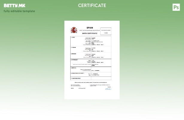 модерен стил Шпанија извод од матична книга на родени Шаблон Word и PDF